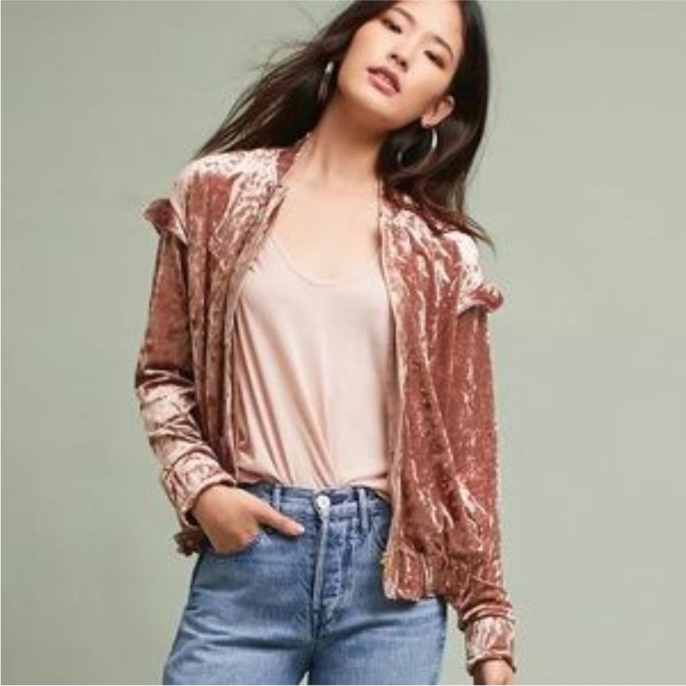 Anthropologie Sabina Musayev Blush Velvet Bomber Jacket